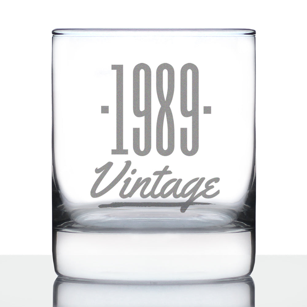 Vintage 1989 - Fun 36th Birthday Whiskey Rocks Glass Gifts for Men &amp;amp; Women Turning 36 - Retro Whisky Drinking Tumbler