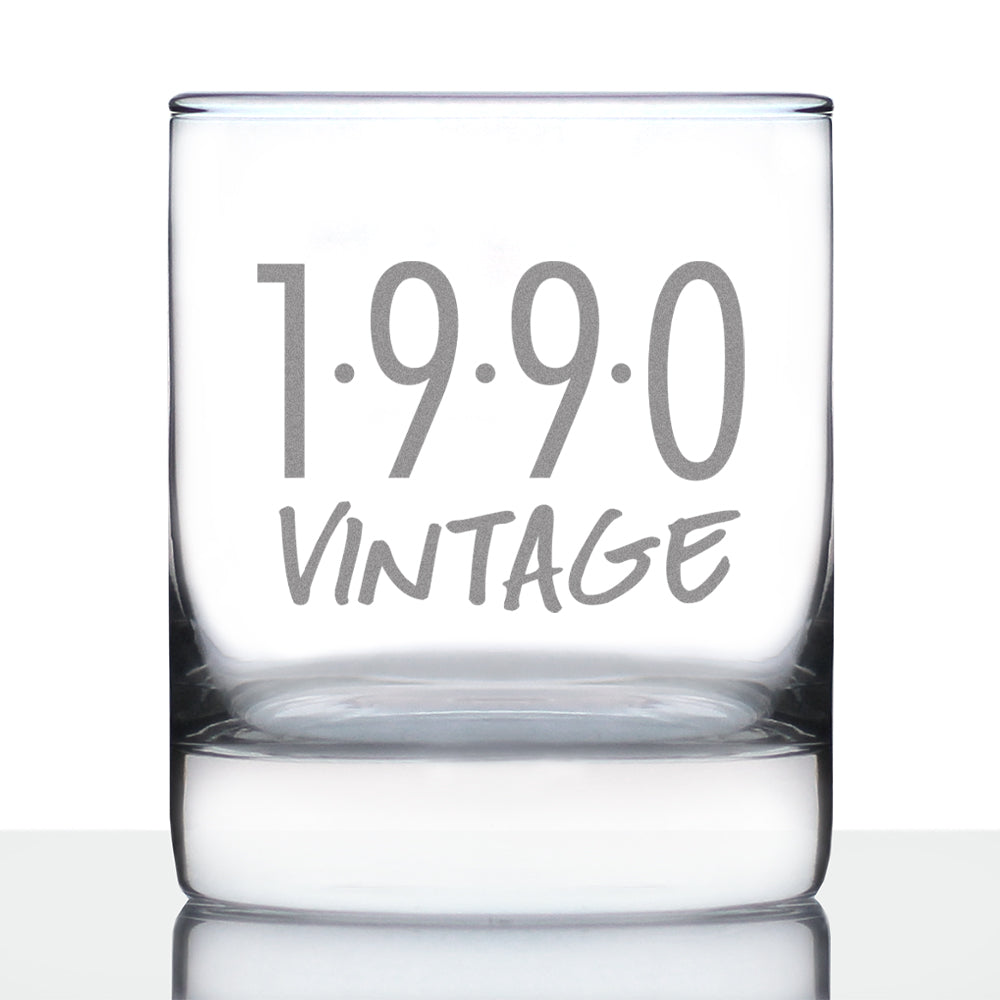 Vintage 1990 - Fun 35th Birthday Whiskey Rocks Glass Gifts for Men &amp;amp; Women Turning 35 - Retro Whisky Drinking Tumbler