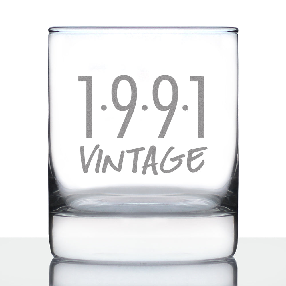 Vintage 1991 - Fun 34th Birthday Whiskey Rocks Glass Gifts for Men &amp;amp; Women Turning 34 - Retro Whisky Drinking Tumbler