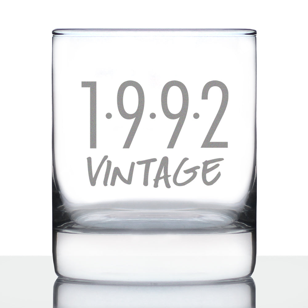 Vintage 1992 - 33rd Birthday Rocks Glass, Fun Bday Gift for Men and Women Turning 33, Old Fashioned Glass 10 Ounce Size