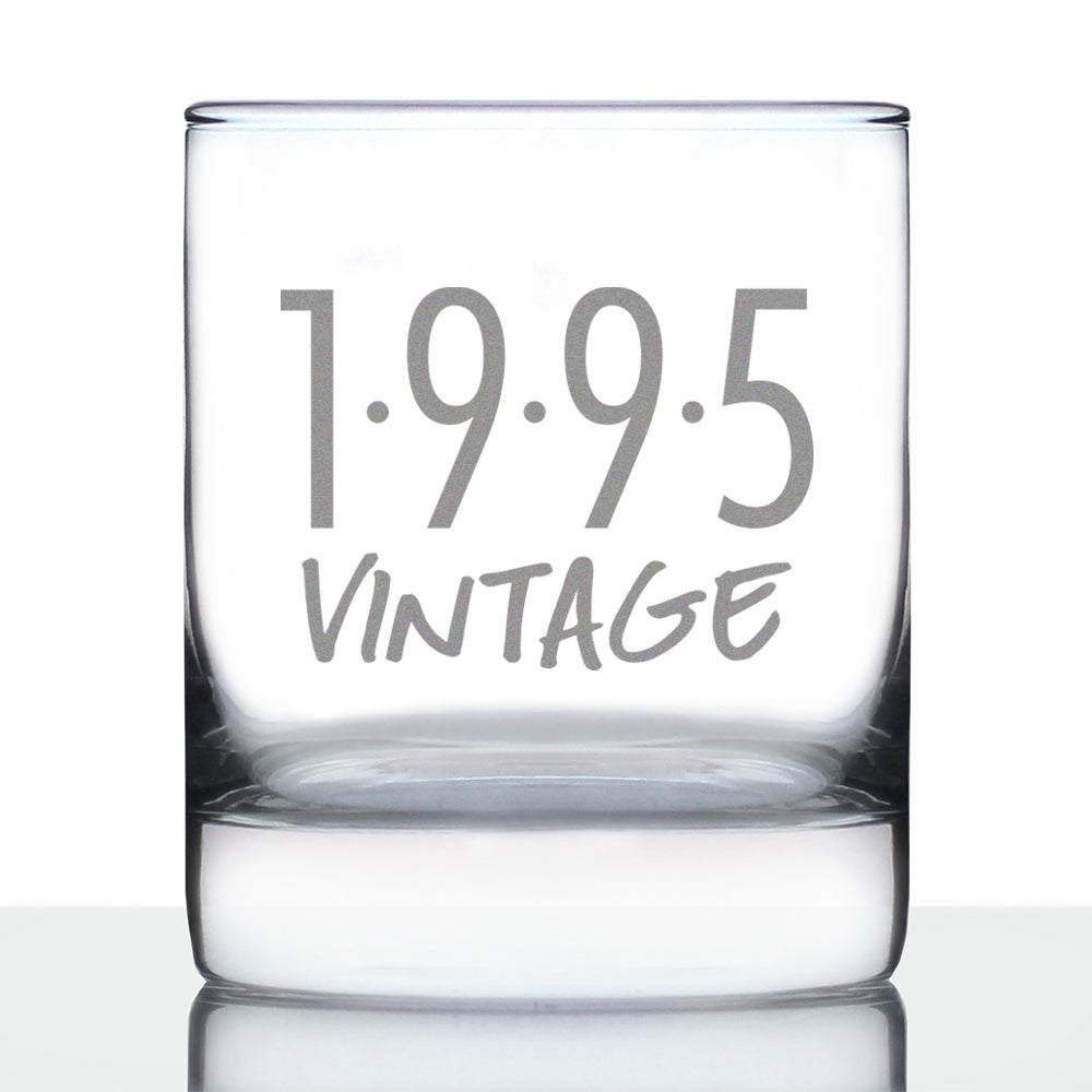 Vintage 1995 - 30th Birthday Rocks Glass, Fun Bday Gift for Men and Women Turning 30, Old Fashioned Glass 10 Ounce Size