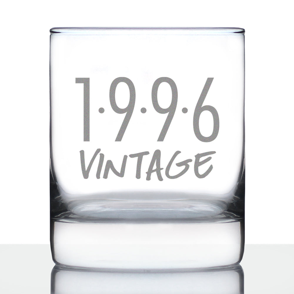 Vintage 1996 - Fun 29th Birthday Whiskey Rocks Glass Gifts for Men &amp;amp; Women Turning 29 - Retro Whisky Drinking Tumbler