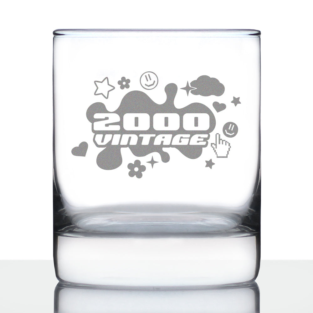 Vintage 2000 - Fun 25th Birthday Whiskey Rocks Glass Gifts for Men &amp;amp; Women Turning 25 - 10.25 Oz Whisky Tumbler Glasses