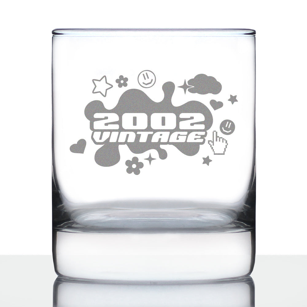 Vintage 2002 - Fun 23rd Birthday Whiskey Rocks Glass Gifts for Men &amp;amp; Women Turning 23 - Retro Whisky Drinking Tumbler