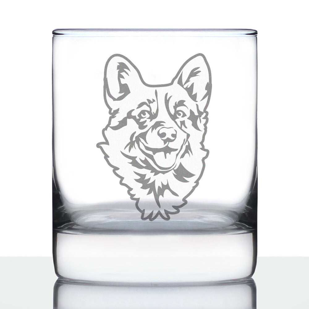 Corgi Face Whiskey Rocks Glass - Unique Dog Themed Decor and Gifts for Moms &amp;amp; Dads of Welsh Corgies - 10.25 Oz