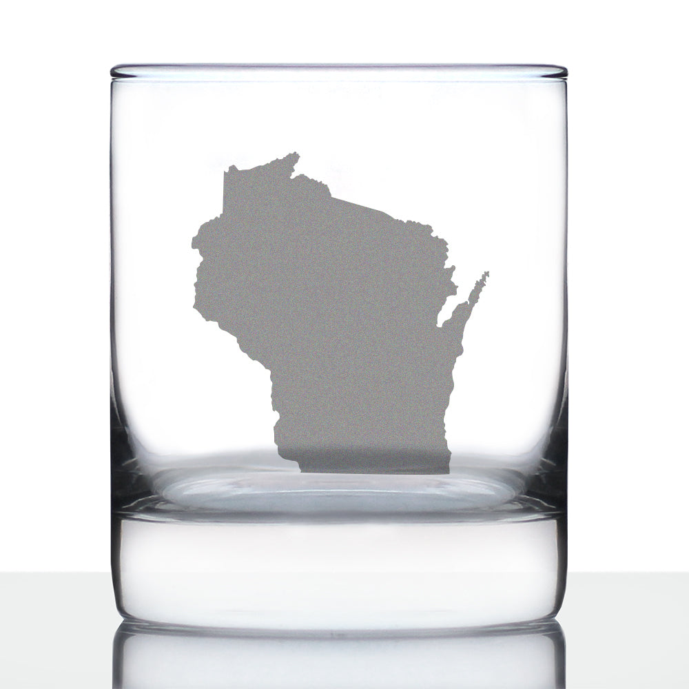 Wisconsin State Outline Whiskey Rocks Glass - State Themed Drinking Decor and Gifts for Wisconsinite Women &amp;amp; Men - 10.25 Oz Whisky Tumbler Glasses