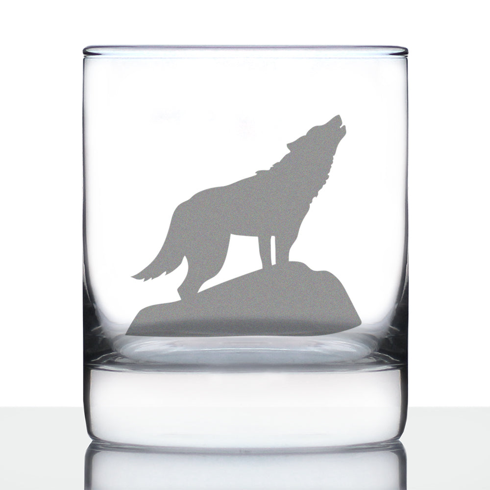 Wolf Whiskey Rocks Glass - Cabin Themed Gifts or Rustic Decor for Men and Women - Fun Whisky Drinking Tumbler - 10.25 oz