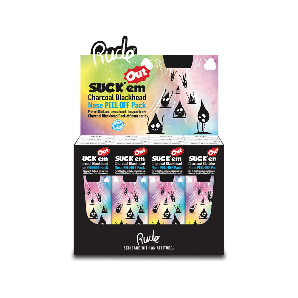 RUDE Suck&amp;#39;em Out Charcoal Blackhead Nose Peel-off Pack Display Set, 12 Pieces