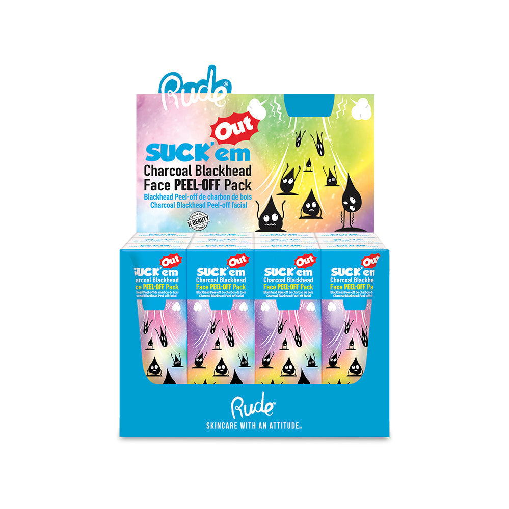 RUDE Suck&amp;#39;em Out Charcoal Blackhead Face Peel-off Pack Display Set, 12 Pieces