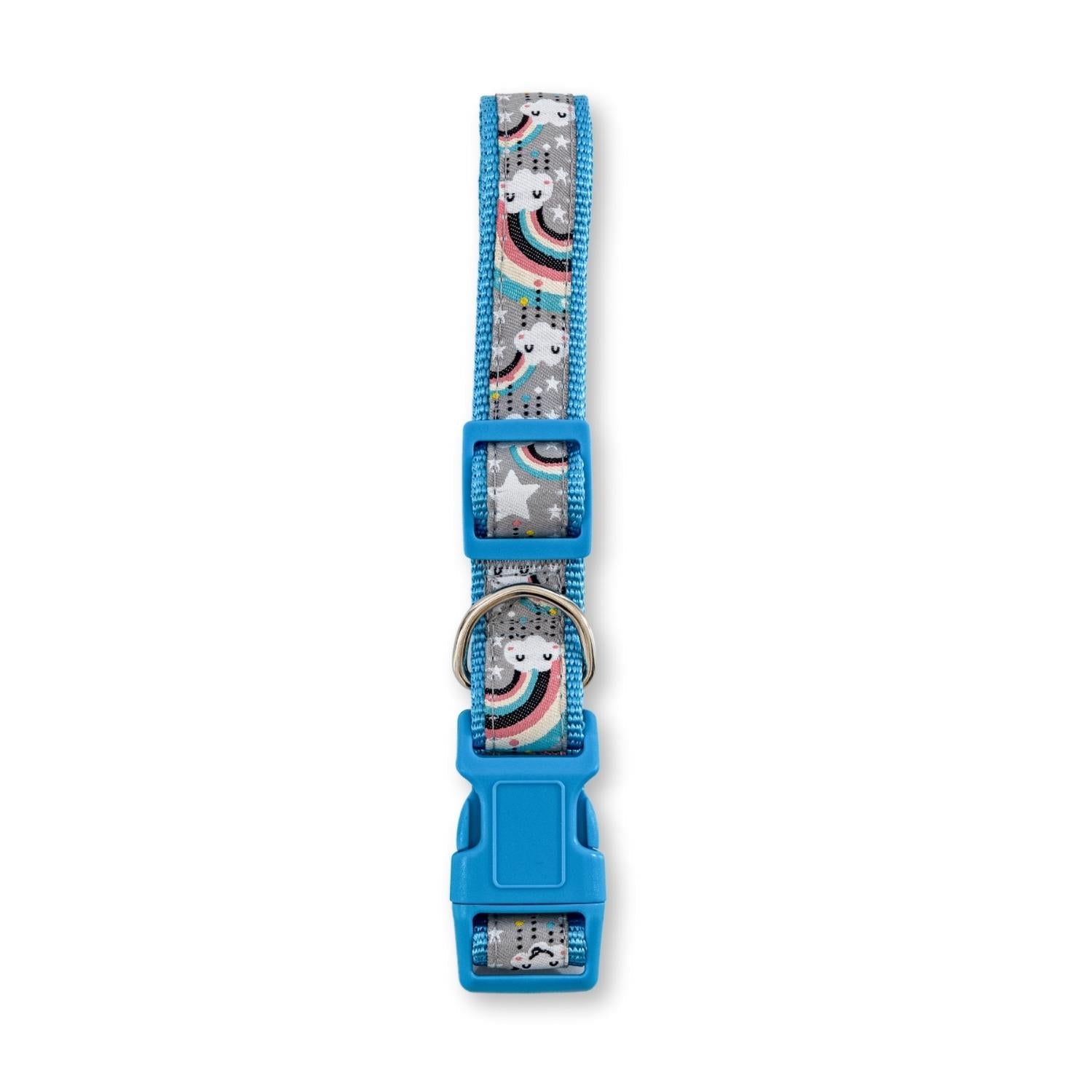 Nylon Dog Collar with Embroidered Rainbow Design, Secure &amp;amp; Adjustable Fit, Comfortable Wear