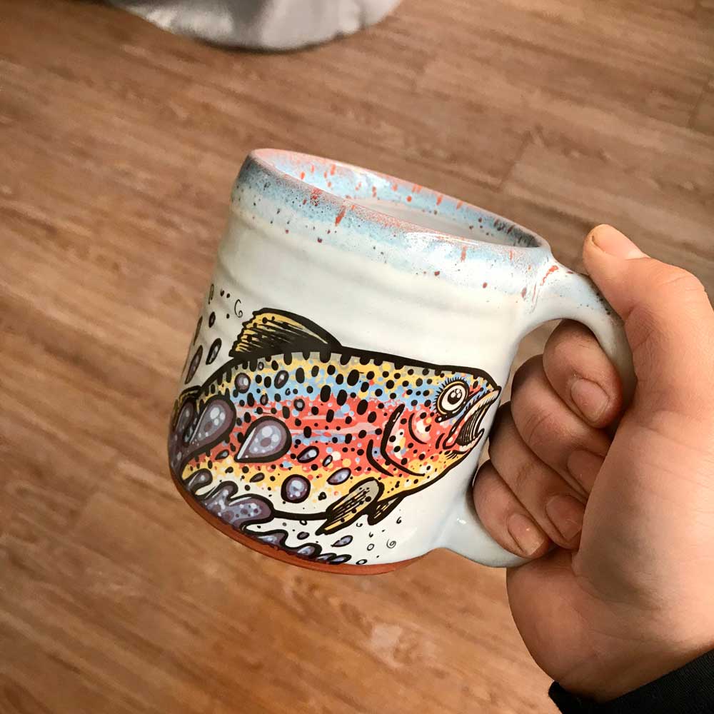 Blue and Orange Lip Drip Rainbow Trout Mug | ZAKAPOP