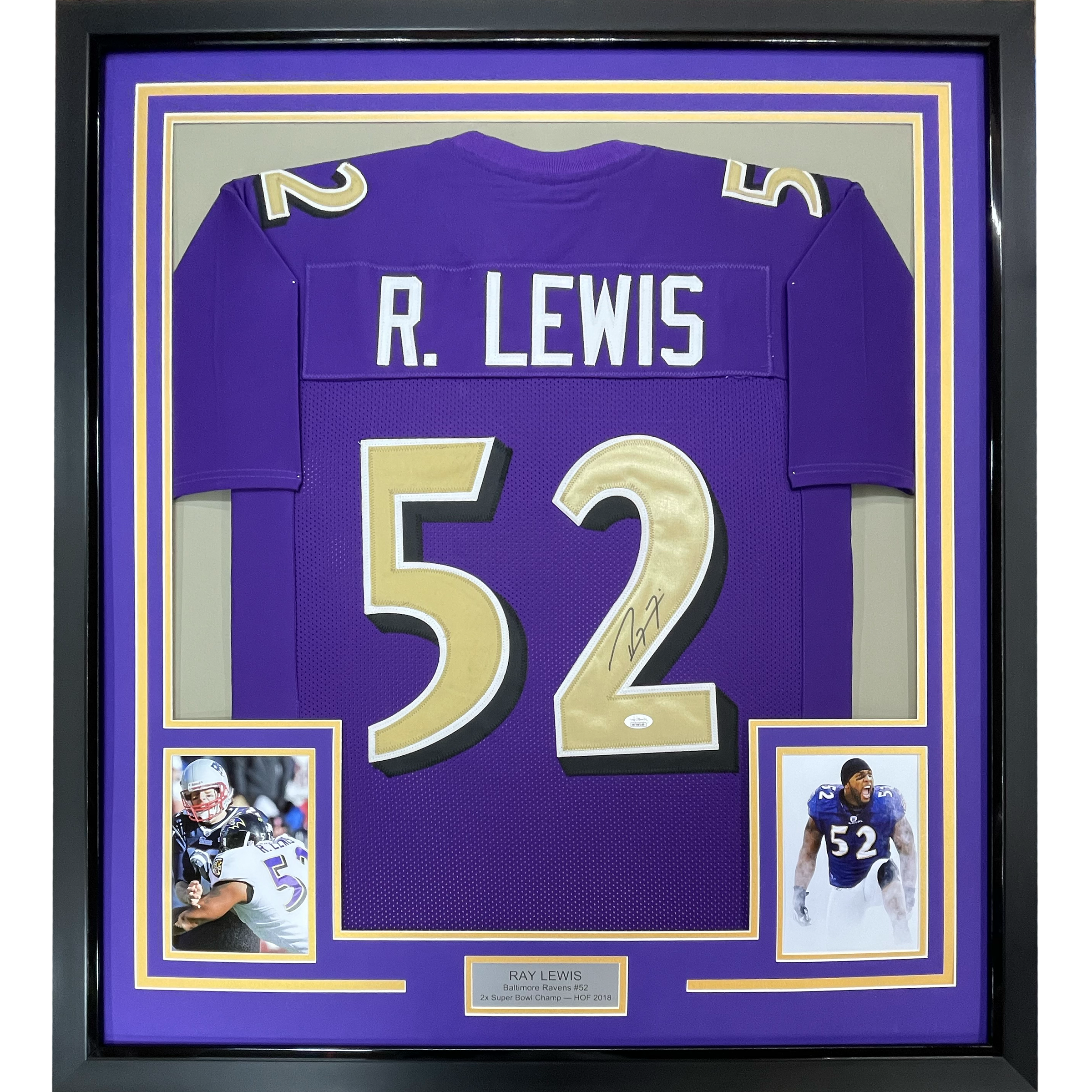 Framed Autographed/Signed Ray Lewis 35x39 Baltimore Color Rush Football Jersey JSA COA