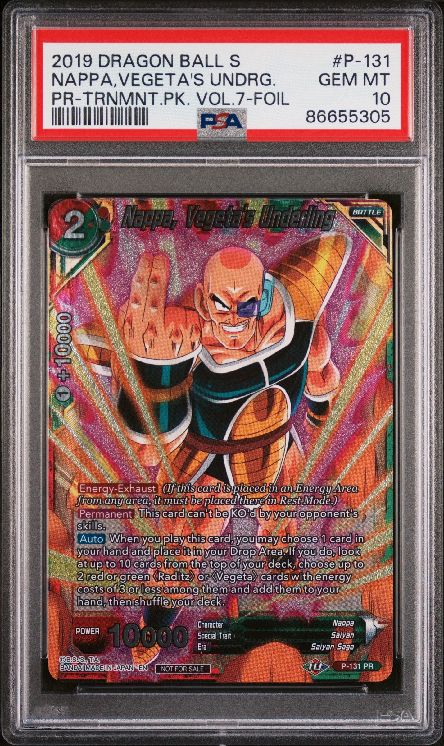 2019 DRAGON BALL SUPER NAPPA,VEGETA&amp;#39;S UNDRG. #P-131 - PSA 10