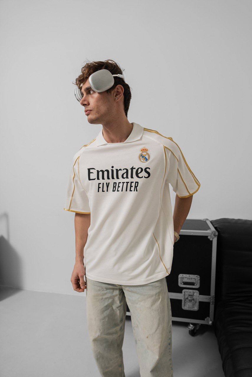 Real Madrid Black &amp;amp; Gold Emirates Jersey - Retro Football Shirt - Vintage Soccer Tee