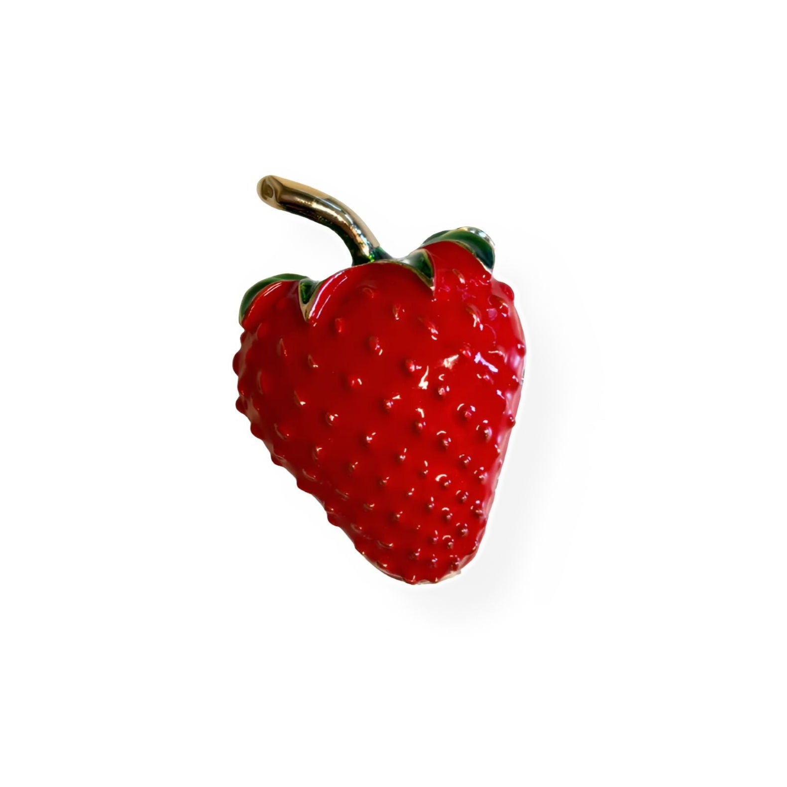 Red Strawberry Brooch | 1.4&amp;quot; Pin in Metal Alloy with Gold Finish