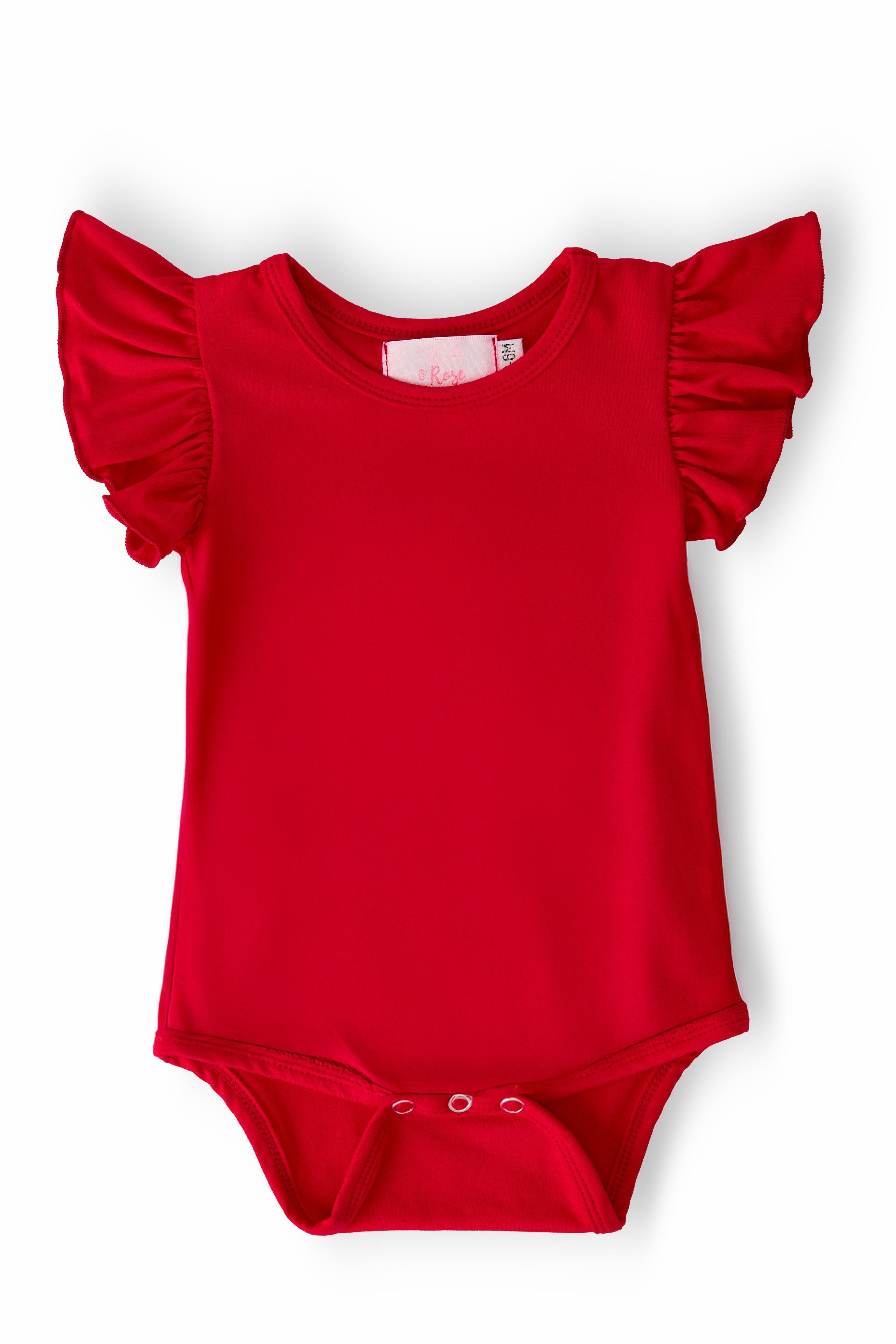 RED S/S FLUTTER BODYSUIT