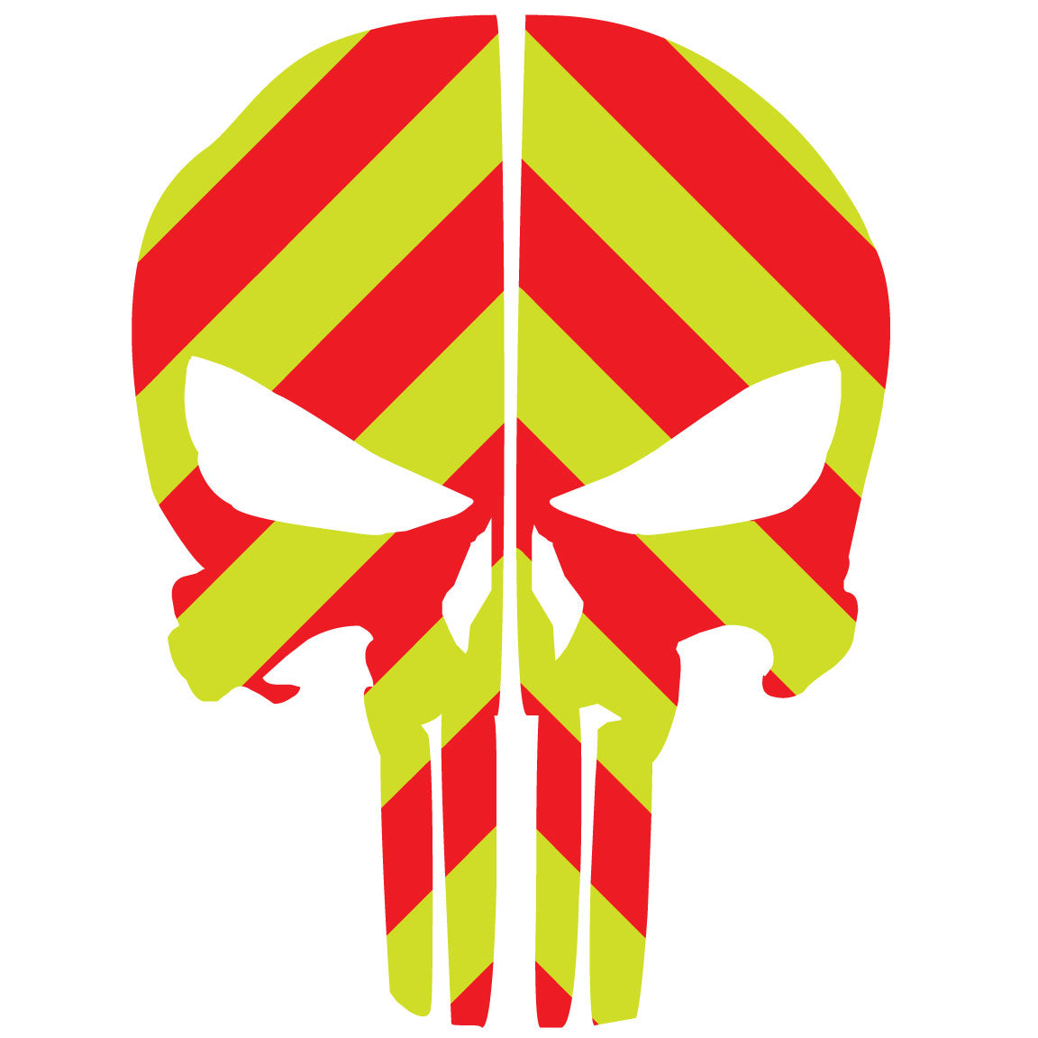 PUNISHER SKULL RED &amp;amp; LIME GREEN CHEVRON REAR HELMET REFLECTIVE HELMET DECAL