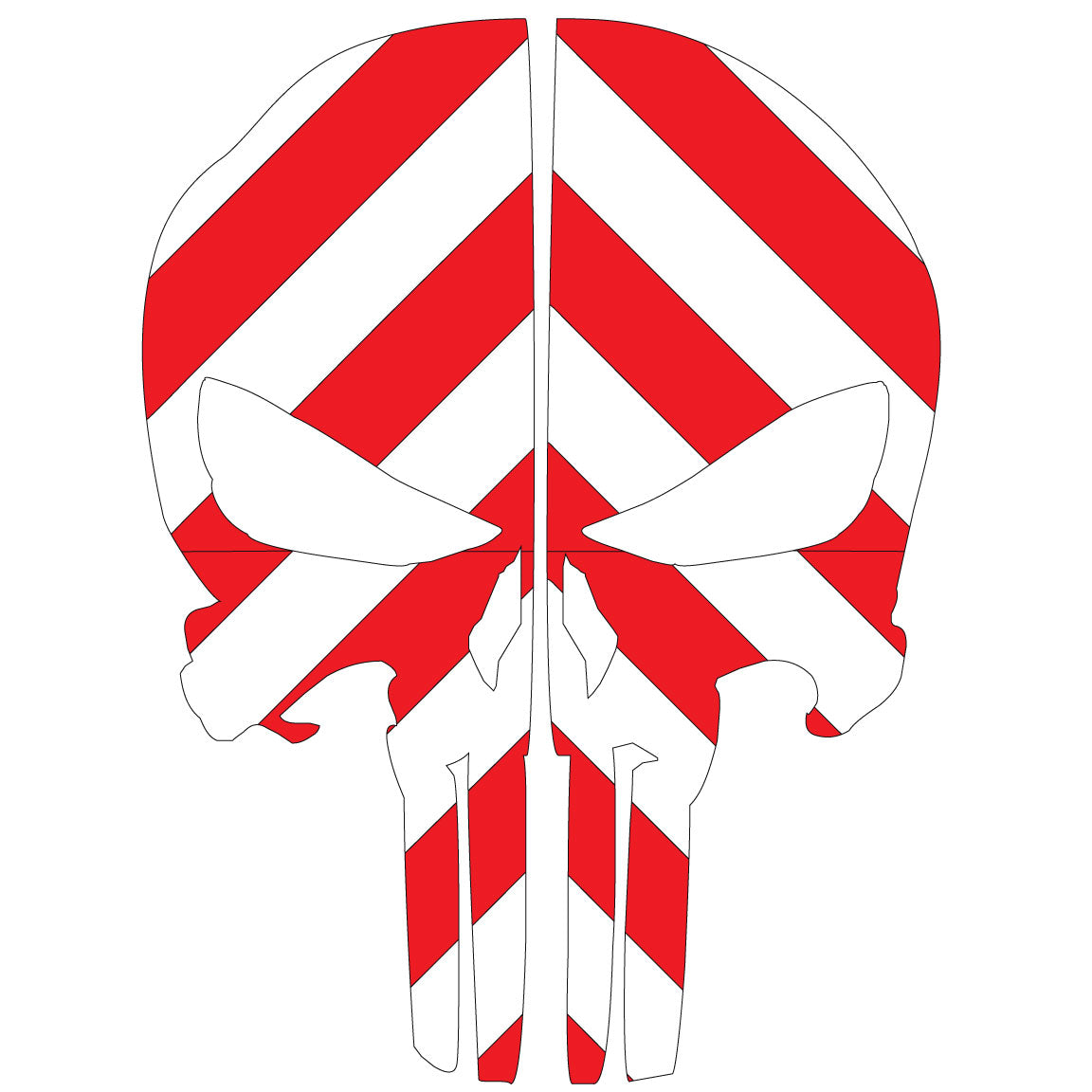 PUNISHER SKULL RED &amp;amp; WHITE CHEVRON REAR HELMET REFLECTIVE HELMET DECAL