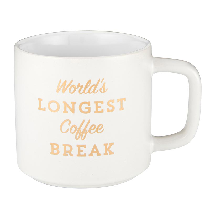 Retirement Gift &amp;quot;World&amp;#39;s Longest Coffee Break&amp;quot; Stackable White Mug | Stoneware Tea Coffee| Retired | 14oz.