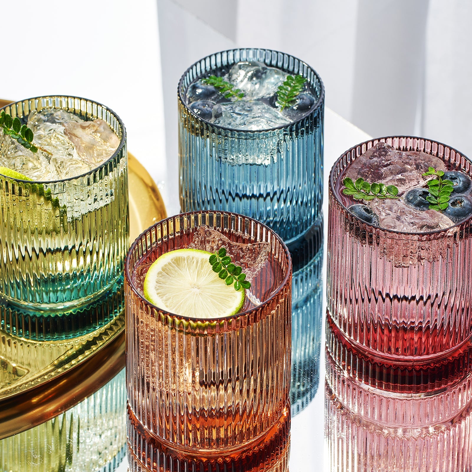 Tonal Ribbed Whiskey Glassware, Set of 4