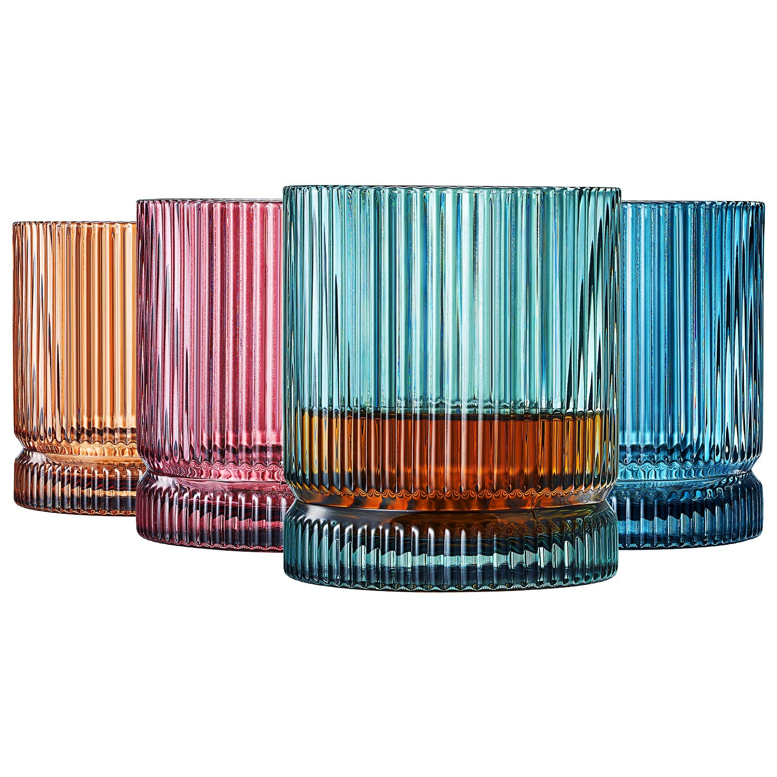 Tonal Ribbed Whiskey Glassware, Set of 4