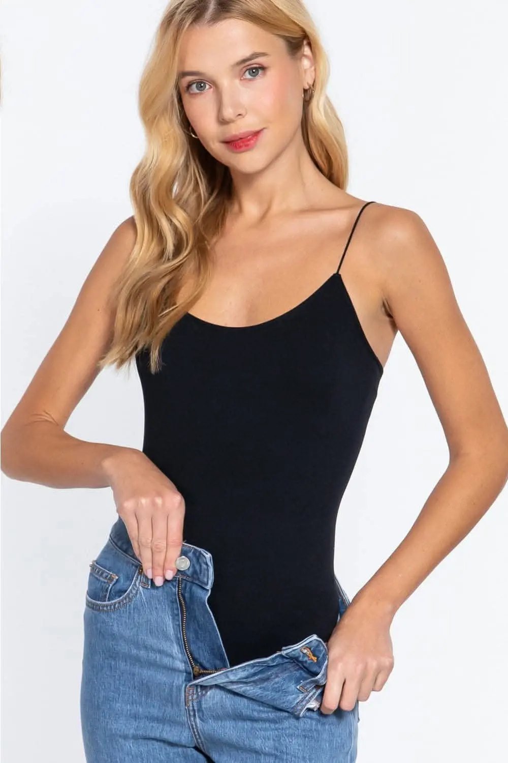 Trendsi Ribbed Cami Bodysuit Women&amp;#39;s Everyday Layering Seamless Round Neck Top