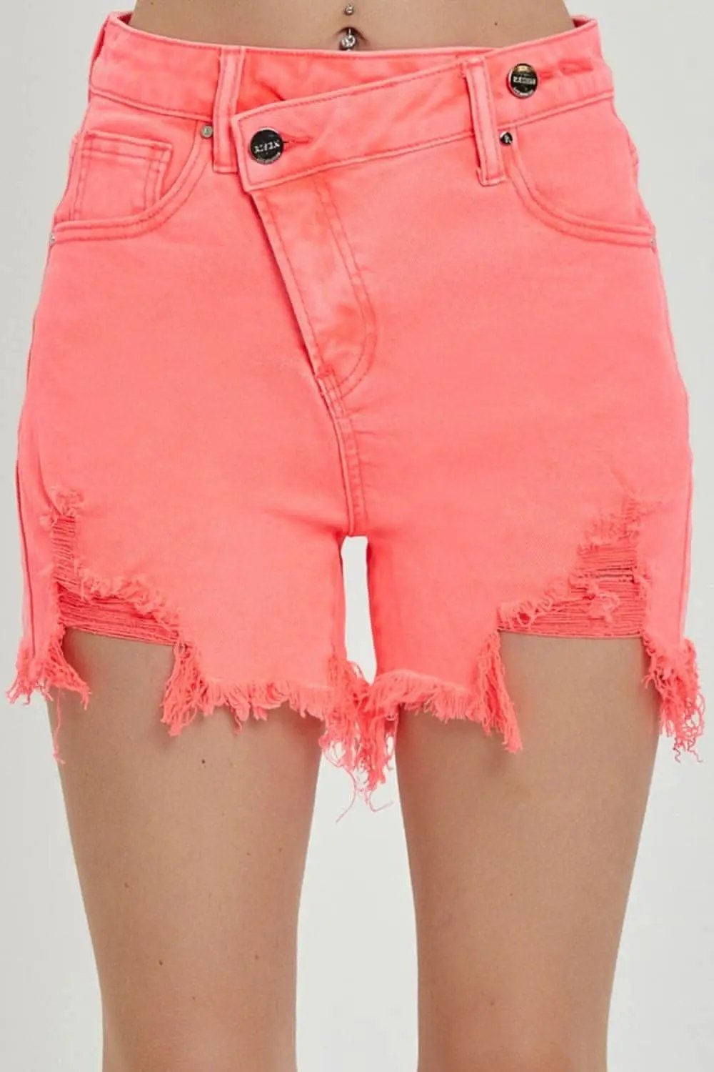 Trendsi Premium Risen asymmetrical denim shorts