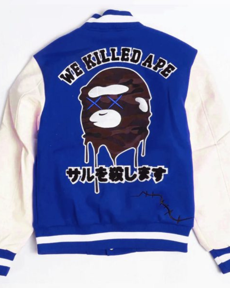 Robert Phillipe We Killed Ape Blue Wool Varsity Jacket