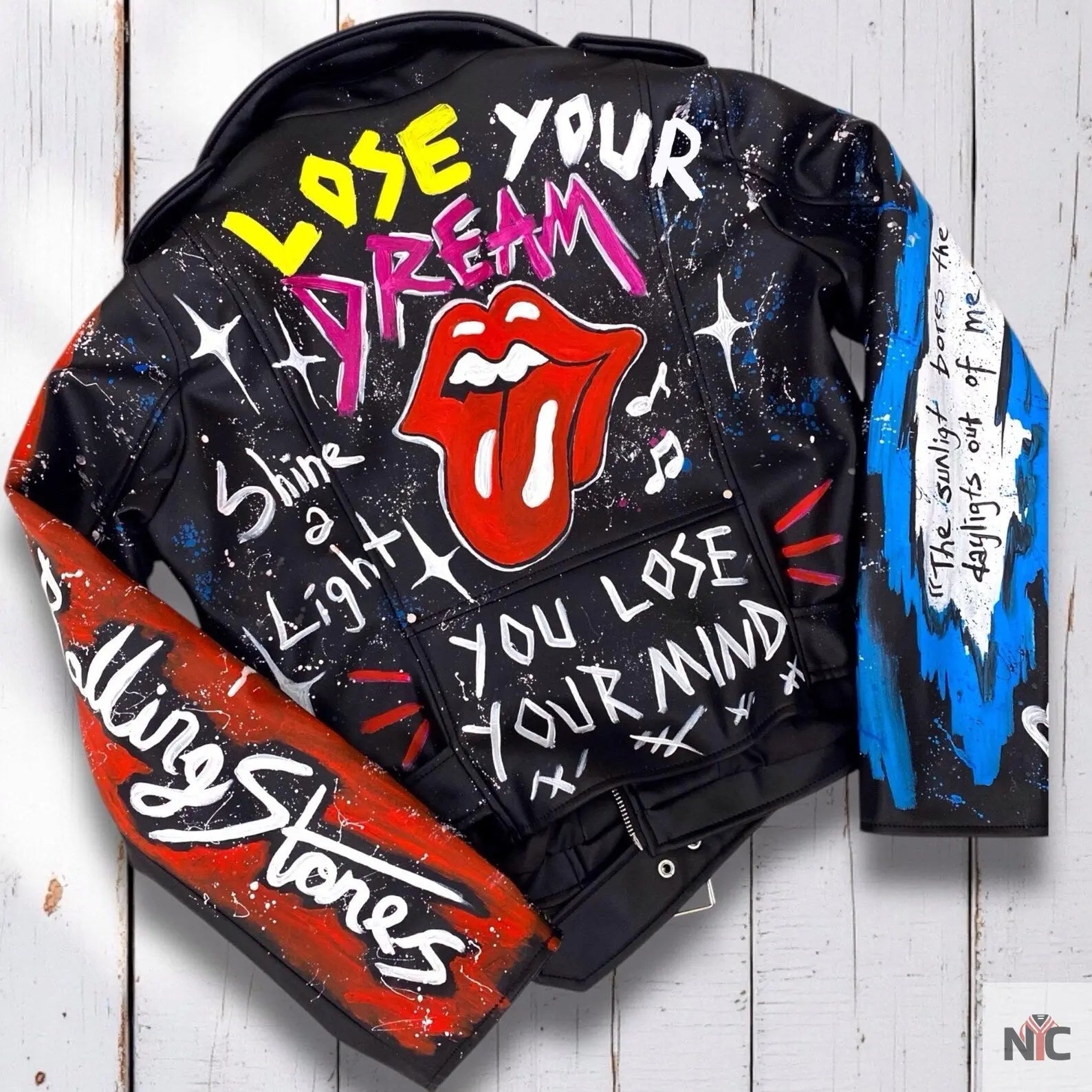 Rolling Stones, Rock &amp;#39;n Roll, Hand-Painted Leather Jacket