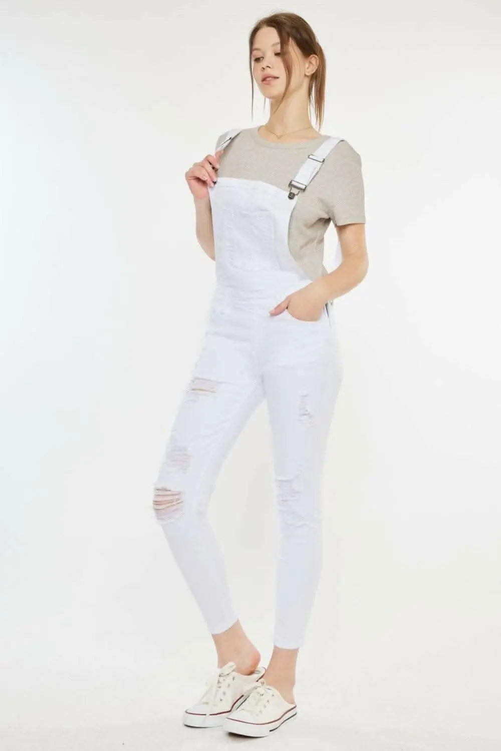 Jeans &amp;amp; Denim - Rugged Chic Distressed Skinny Denim Overalls