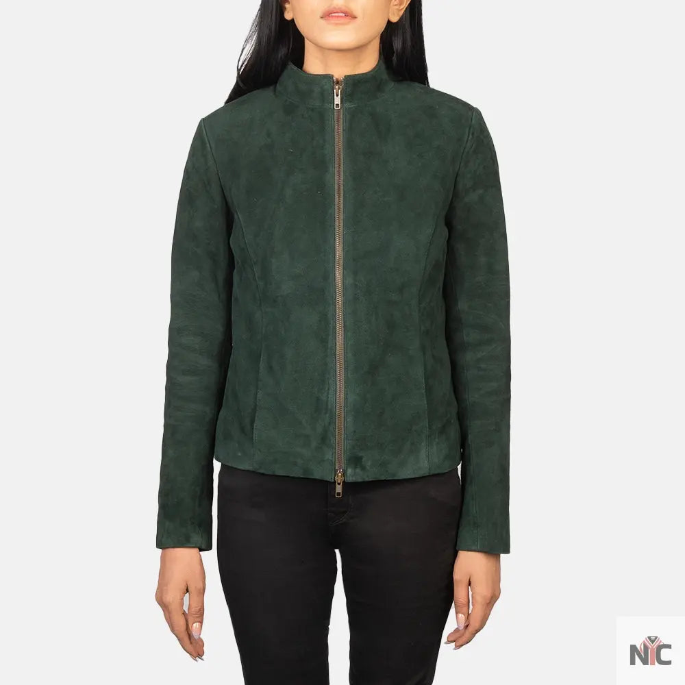 Rumella Green Suede Biker Jacket