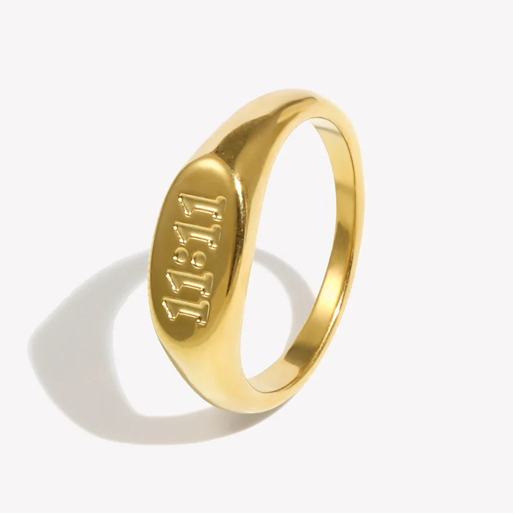 11:11 Angel Number Signet Ring - Elegant Women's Jewelry
