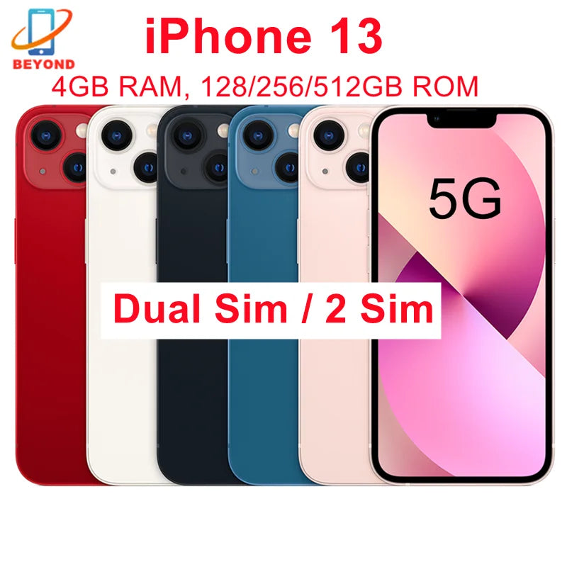 (Refurbished) Original Apple iPhone 13 Dual Sim 2Sim 128GB 256GB ROM 6.1&amp;quot; Retina OLED A15 Face ID NFC Unlocked