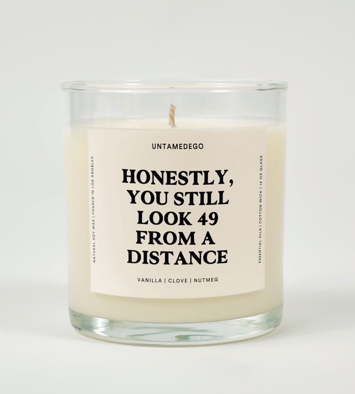 Honestly You Still Look 49 From A Distance Birthday Glass Candle