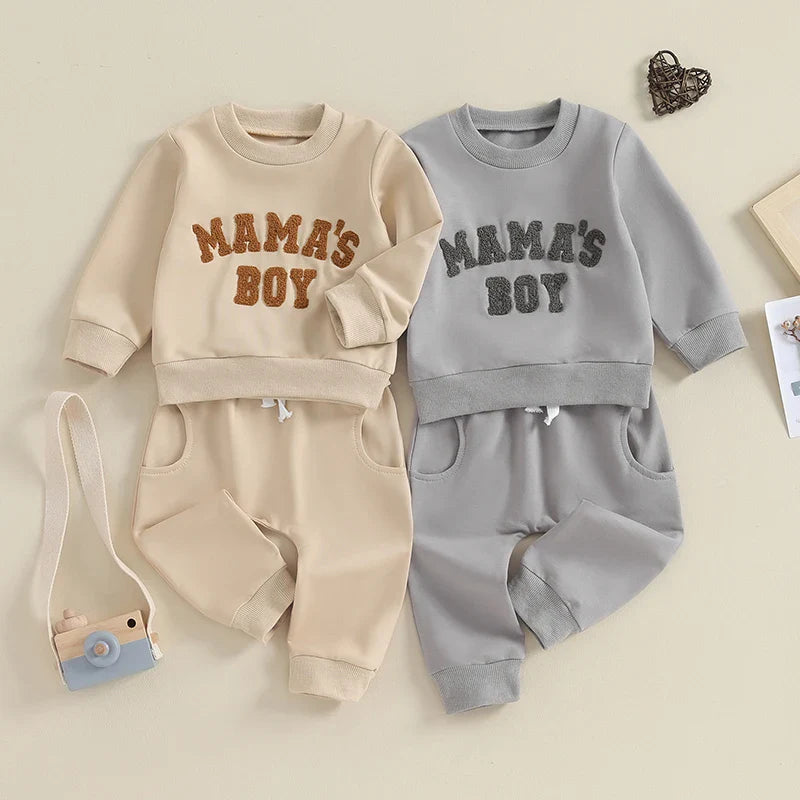 Toddler Baby Boy 2Pcs Fall Winter Outfits Long Sleeve Letter Mama&amp;#39;s Boy Crewneck Top Jogger Pants Set