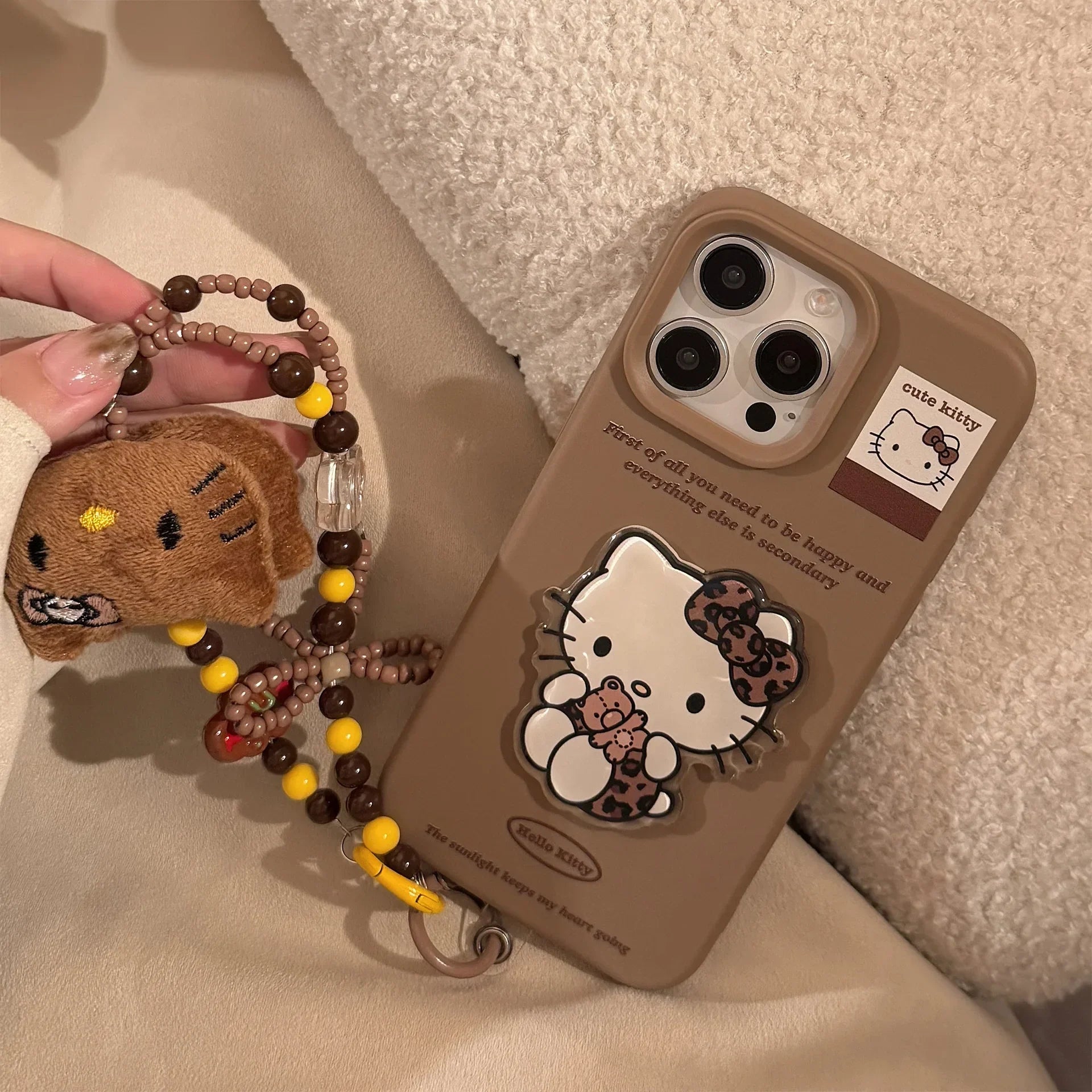 Korean Cartoon Cute 3D Hello Kitty Sticker With Lanyard Soft Phone Case For iPhone