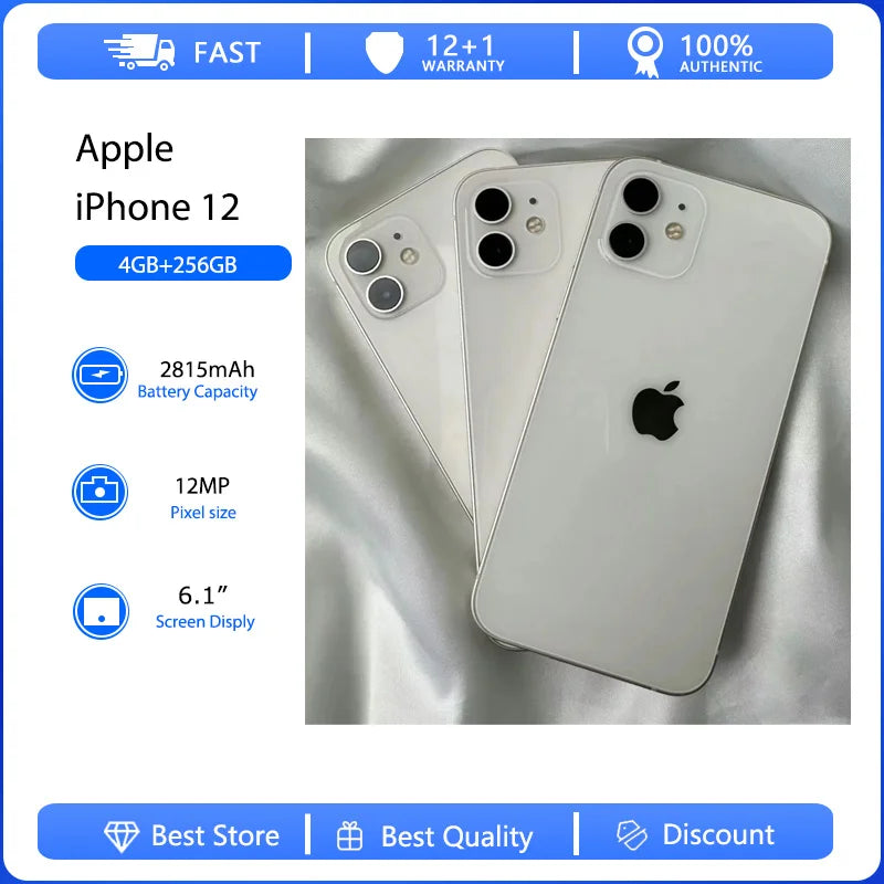 (Refurbished) Apple iPhone 12 5G Face ID Mobile SmartPhone Original Used Unlocked 6.1&amp;quot; 64/128/256GB ROM Hexa-core IOS 12MP Camera