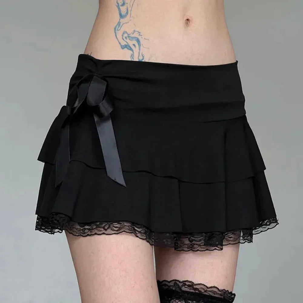 Goth Theme Lace Trim Mini Skirt
