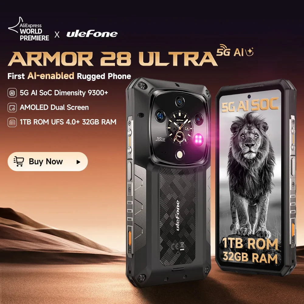 Ulefone Armor 28 Ultra 5G AI Rugged Phone 1TB ROM+32GB RAM Android Smartphone AMOLED 6.67&amp;quot; 10600mAh