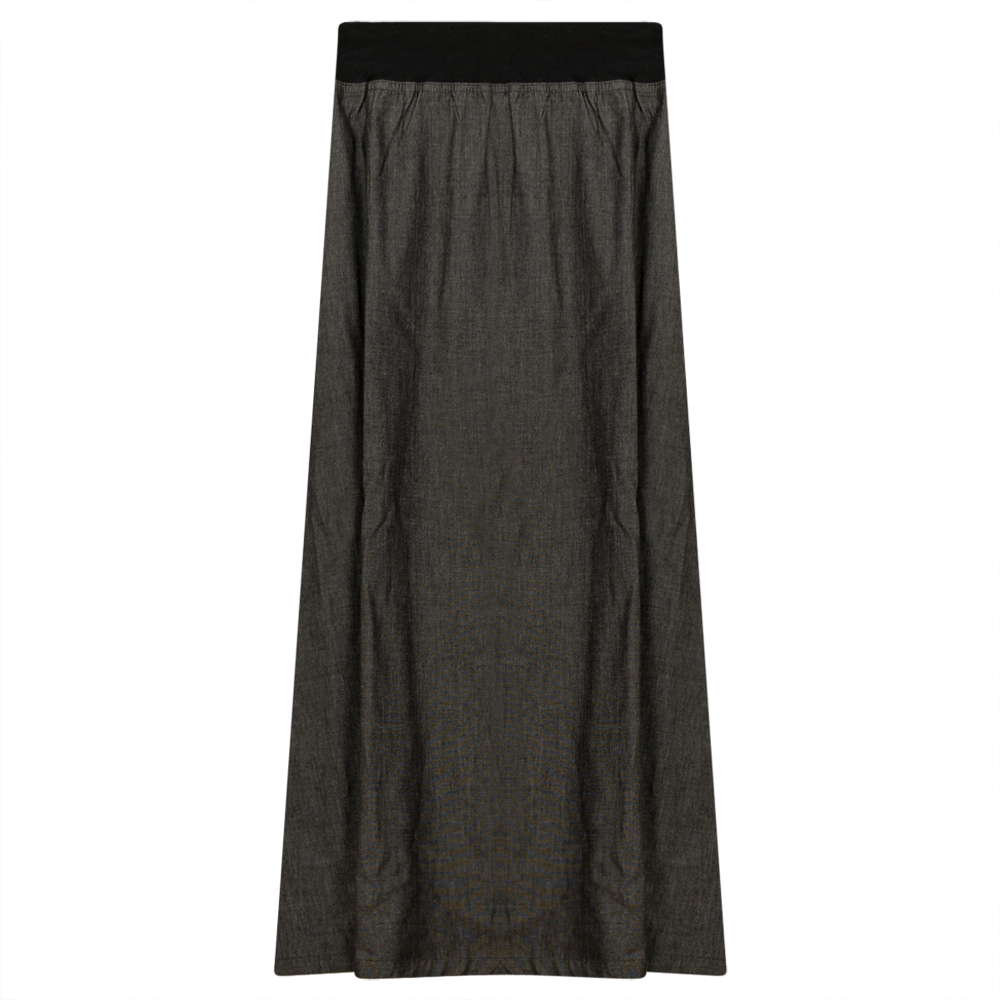 Long Cotton Skirt With Ribbed Elastic Waistband