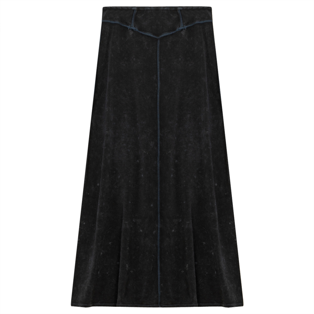 Ladies Long Denim Wash Skirt With Seam Down The Center