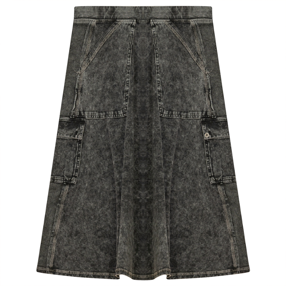 Ladies Tie Dye Wash Rib Short Skirt With Side Pockets