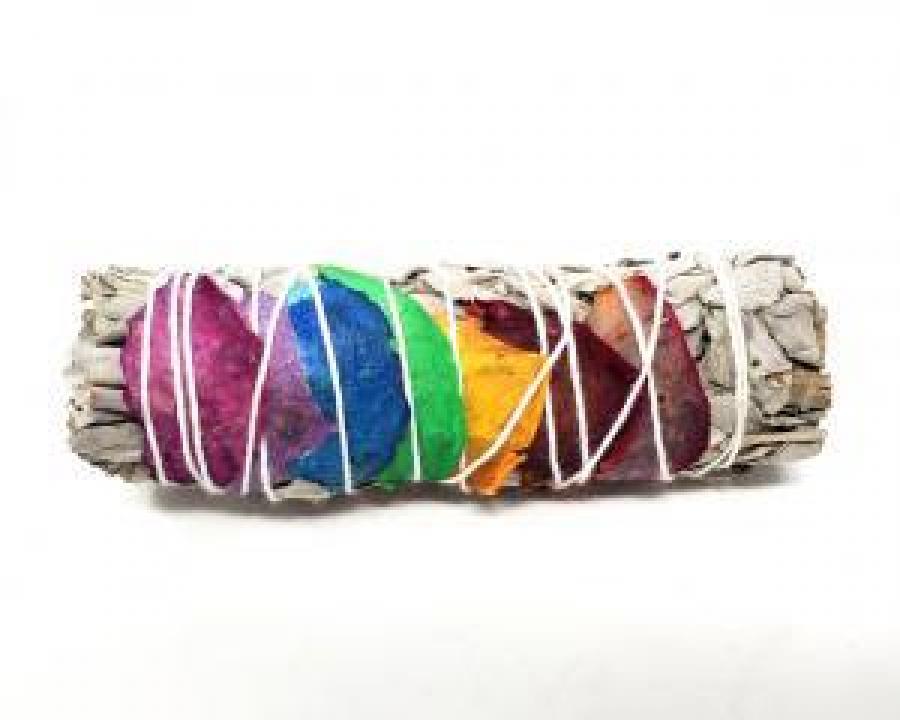 7 Chakra white Sage smudging herbs with 7 Color Rose petals - 4&amp;quot; 1 bundle