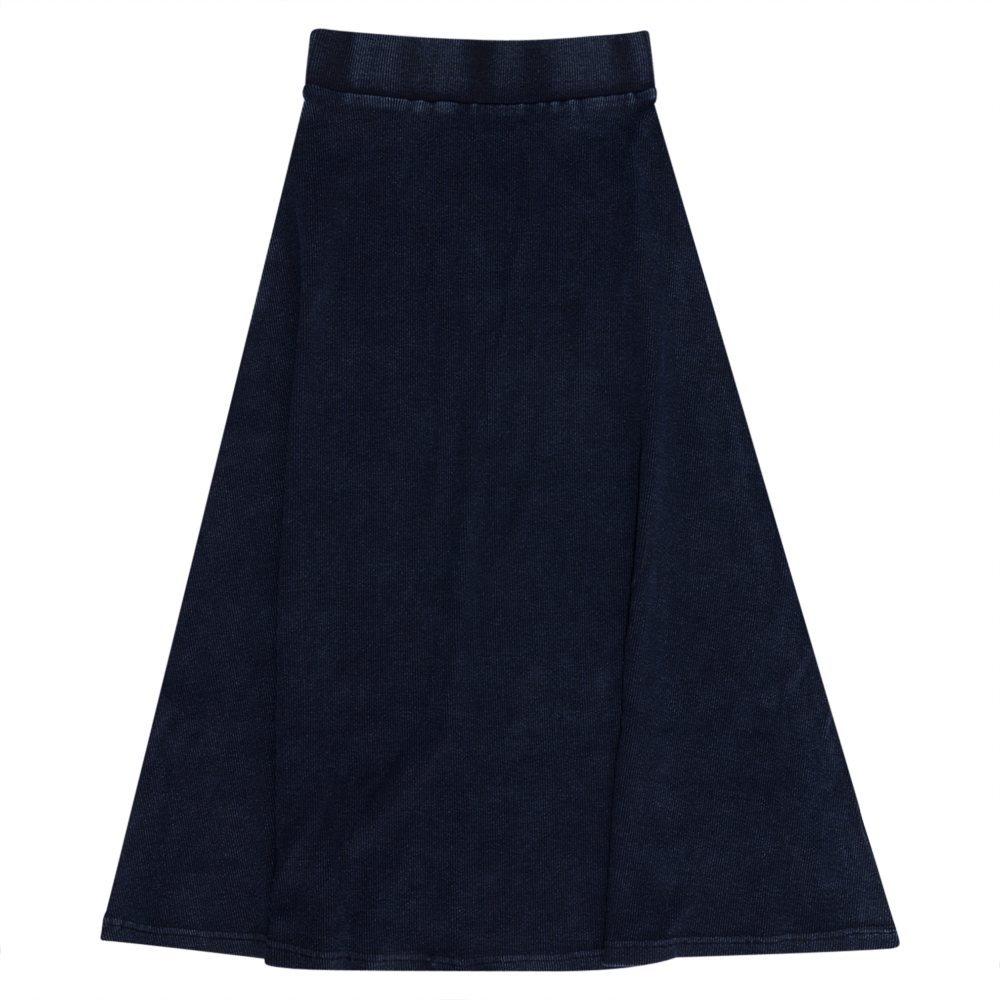 Soft Rib Denim Wash Long Flare Skirt