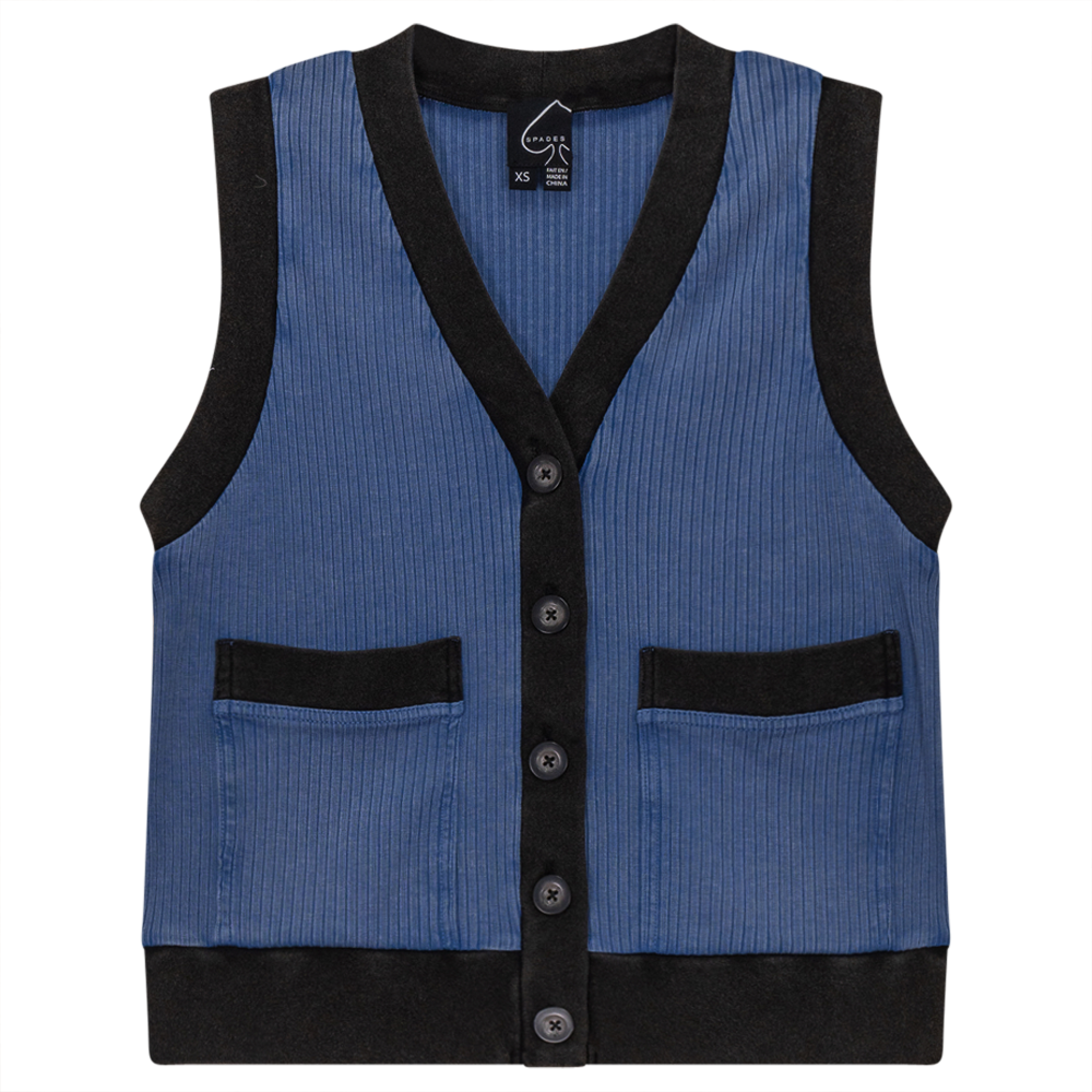Ribbed Mineral Wash Contrast Cardigan Vest