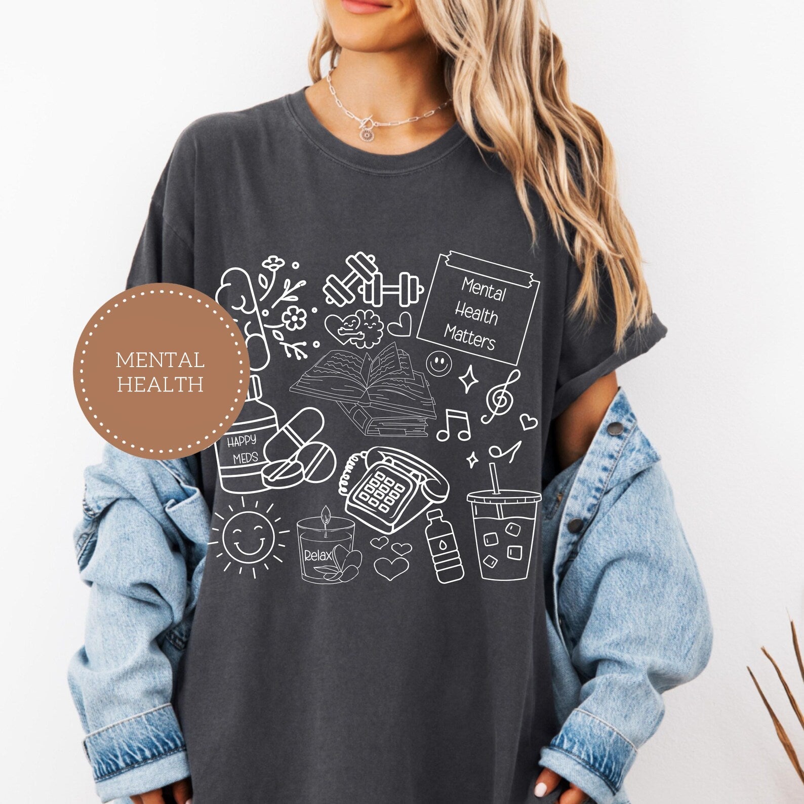 Mental Health Doodle Icons Graphic Tee