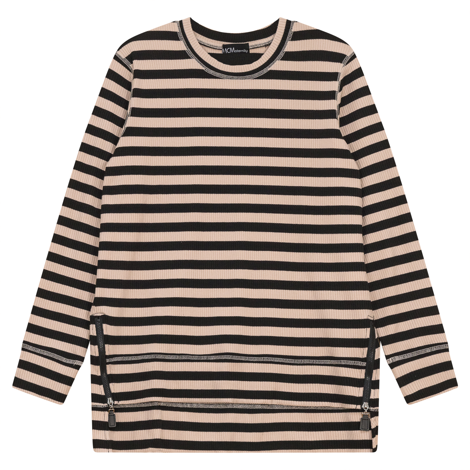 Striped Maternity Zip Top