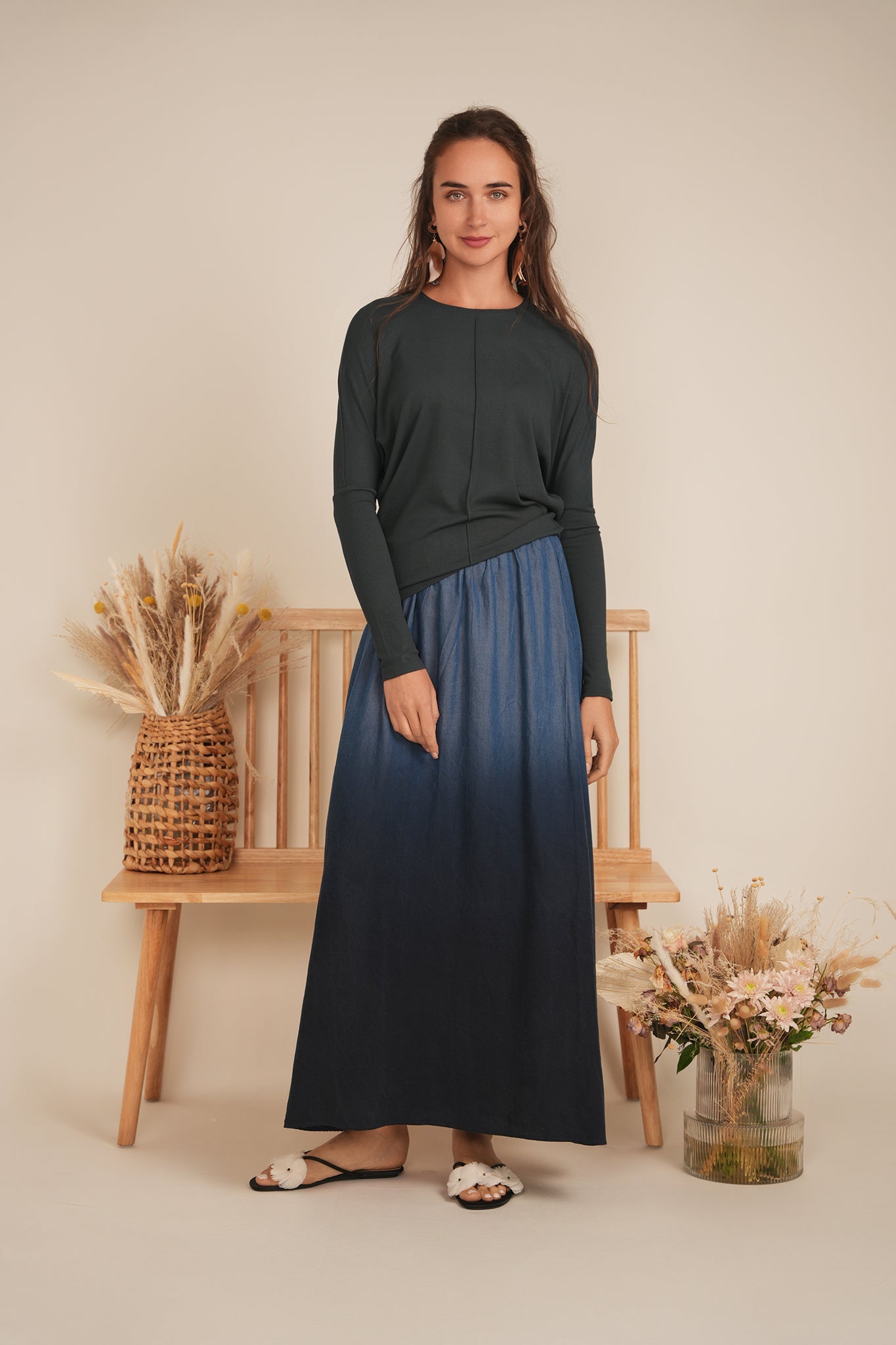 Denim Dip Dye Maxi Skirt