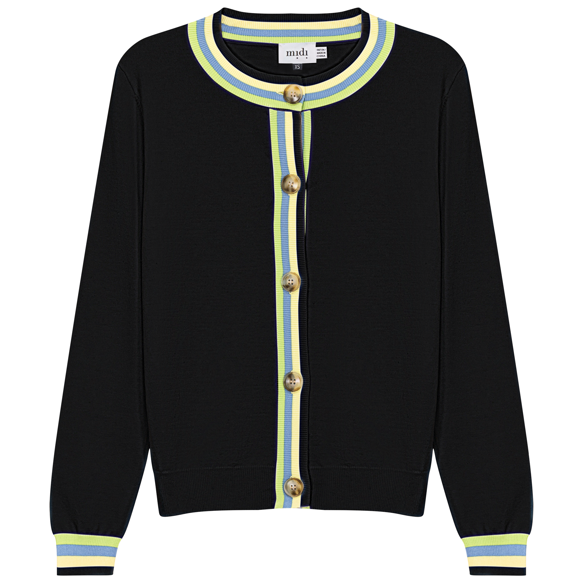 Crew Neck Knit Contrast Stripe Cardigan