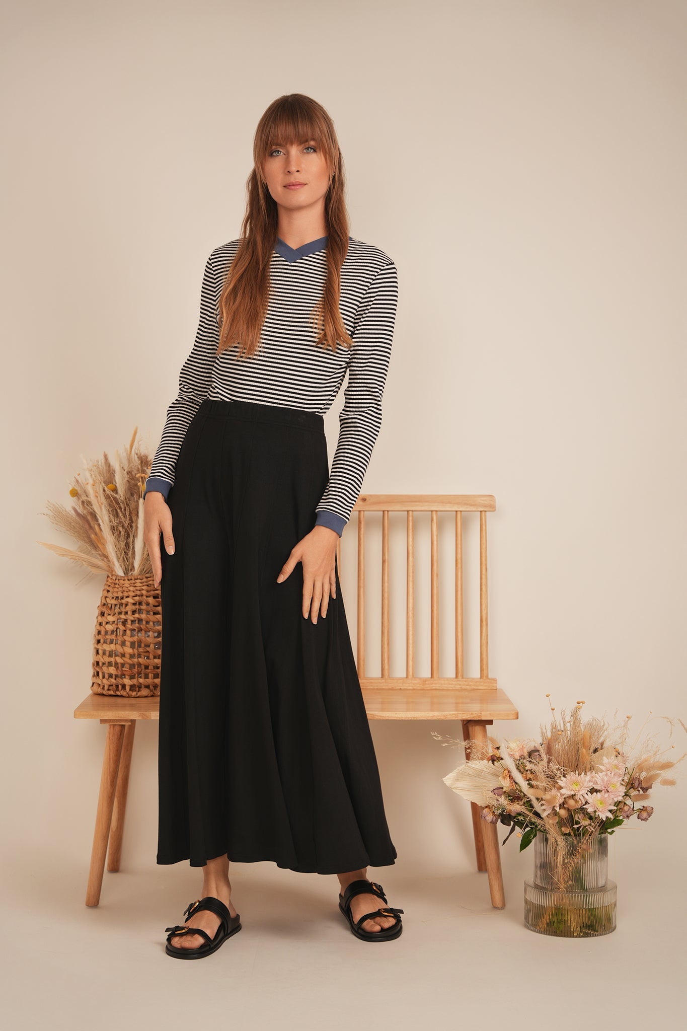 Striped V Neck Contrast Tee